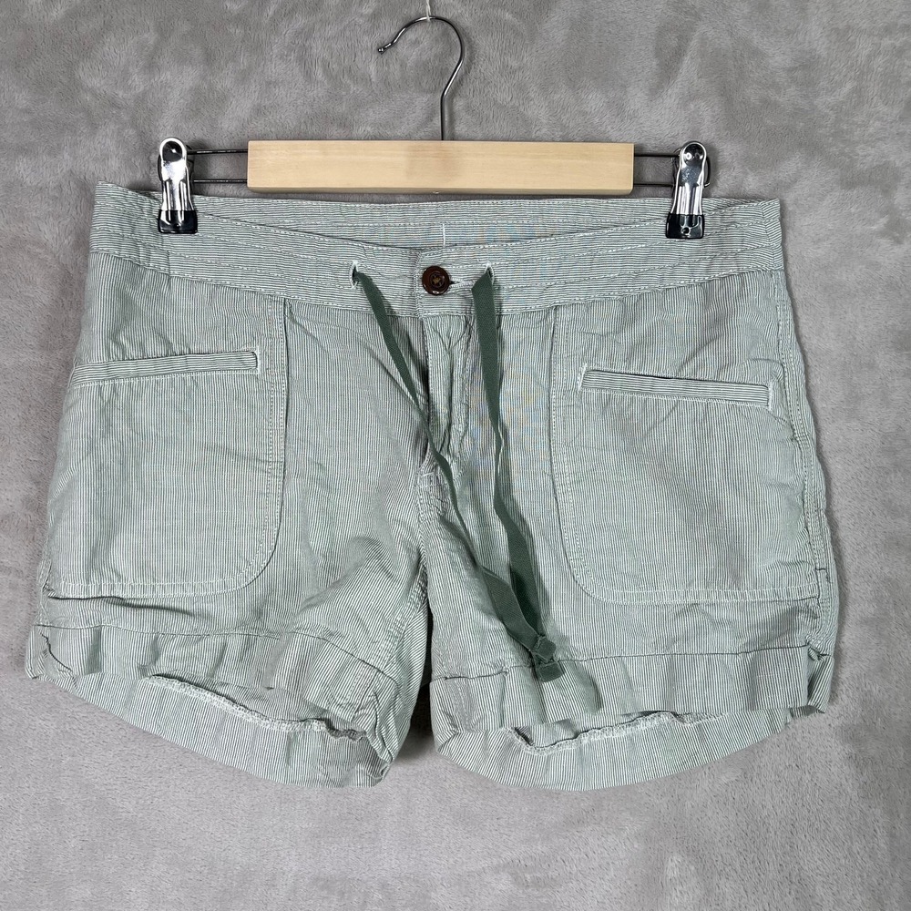 The North Face Shorts Women 6 Green White Stripe Linen Cotton Blend Chino